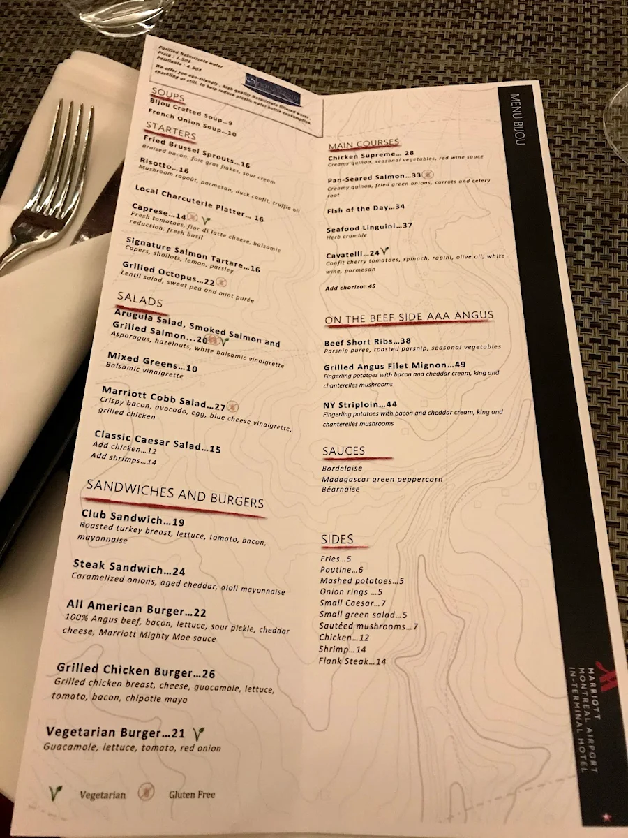 Menu, Bijou Resto Bar