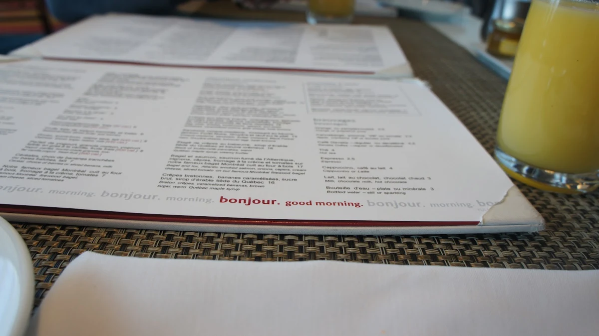 Menu, Bijou Resto Bar
