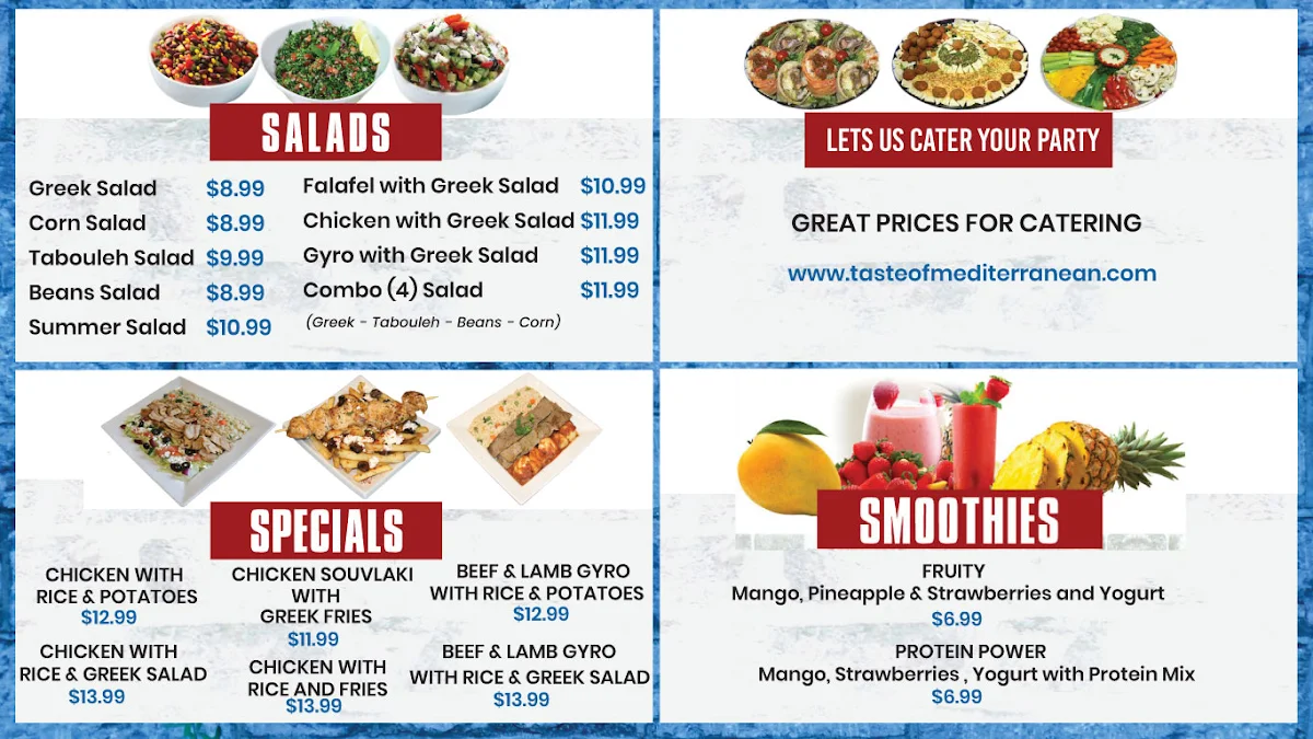 Menu, Taste of Mediterranean