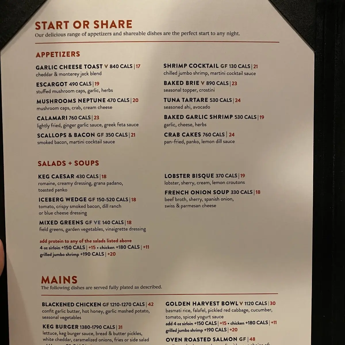 Menu, The Keg Steakhouse + Bar - Niagara Falls - Fallsview Blvd.