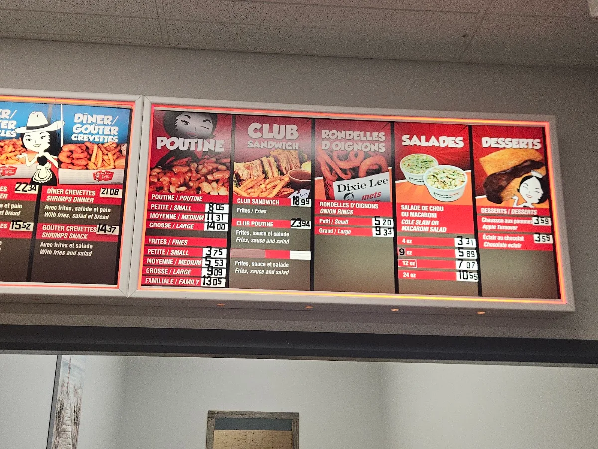 Menu, Dixie Lee Take-Out