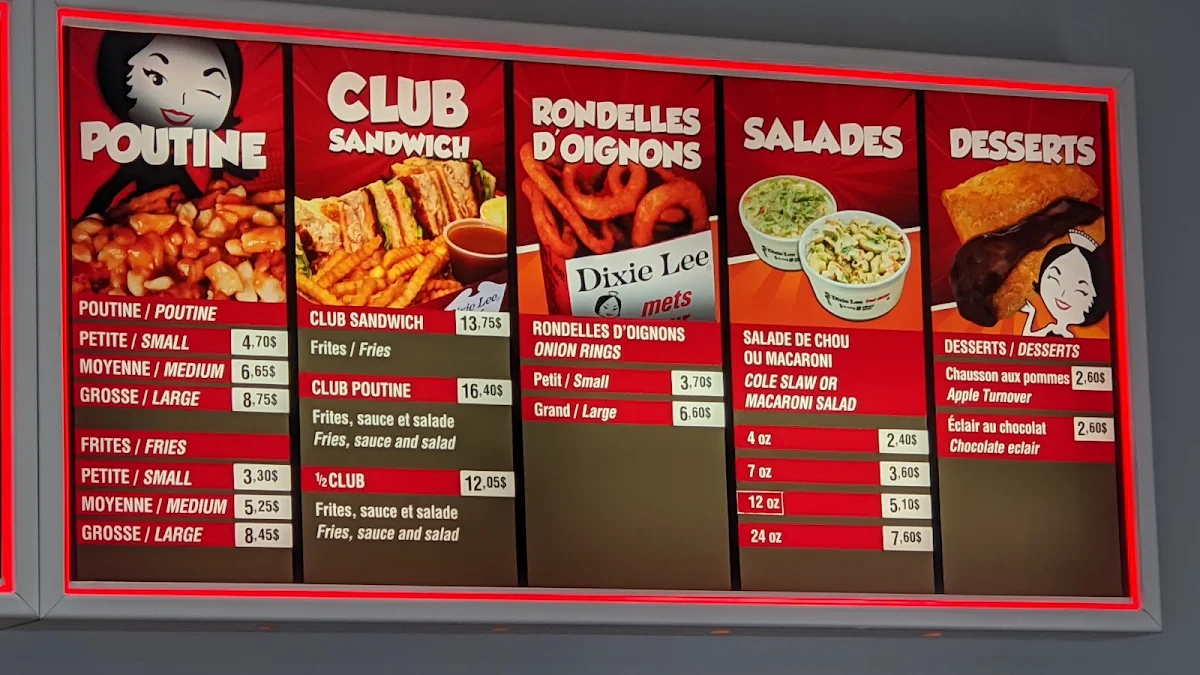 Menu, Dixie Lee Take-Out
