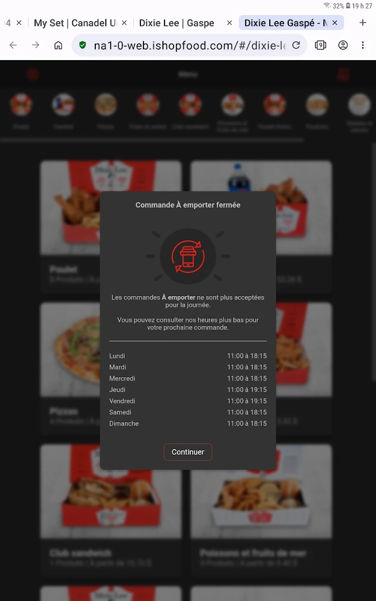 Menu, Dixie Lee Take-Out