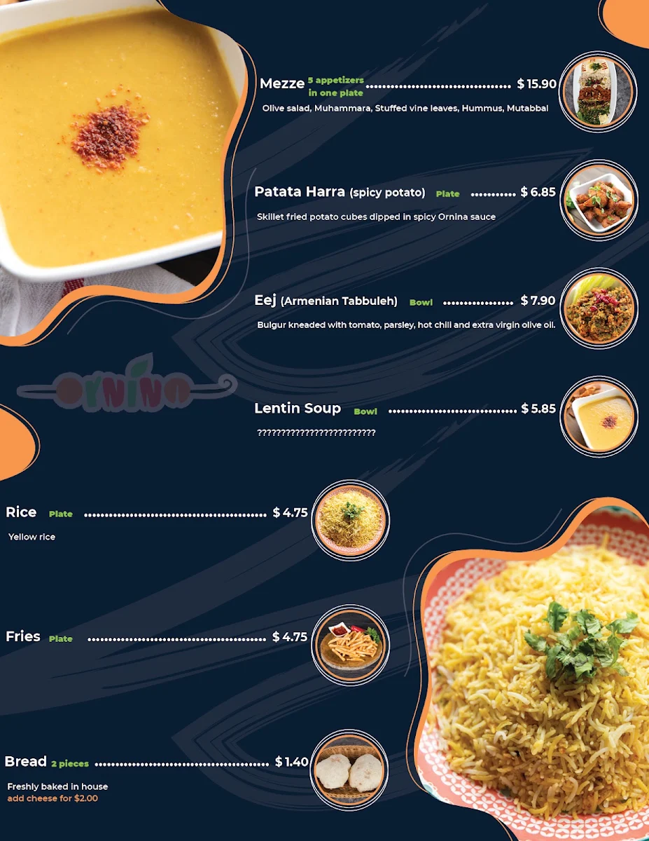 Menu, Ornina Kebab
