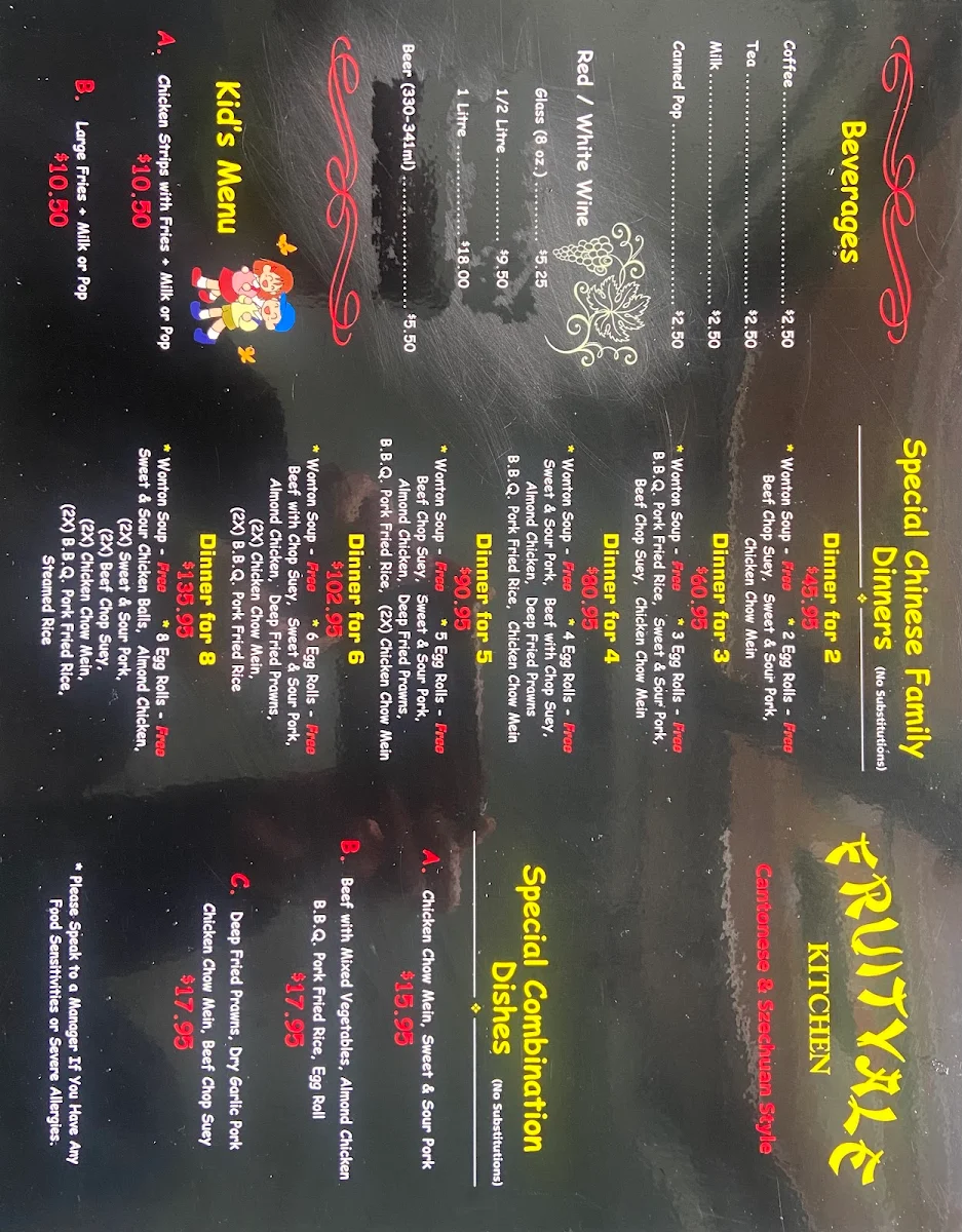 Menu, Fruitvale Kitchen