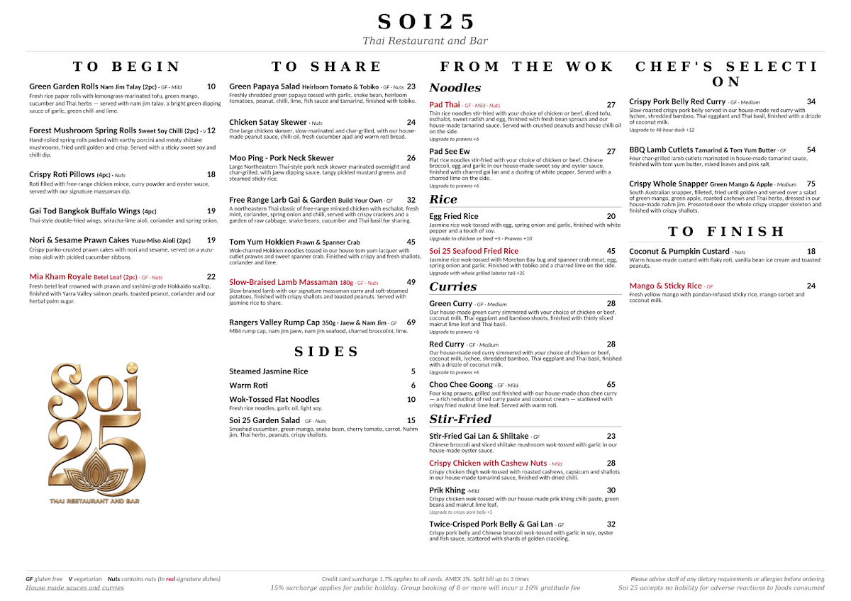 Menu, Soi 25 Thai Restaurant & Bar