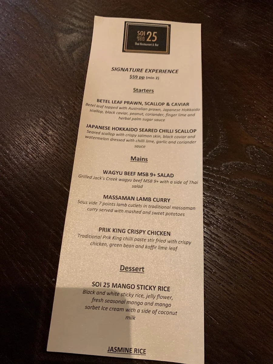 Menu, Soi 25 Thai Restaurant & Bar