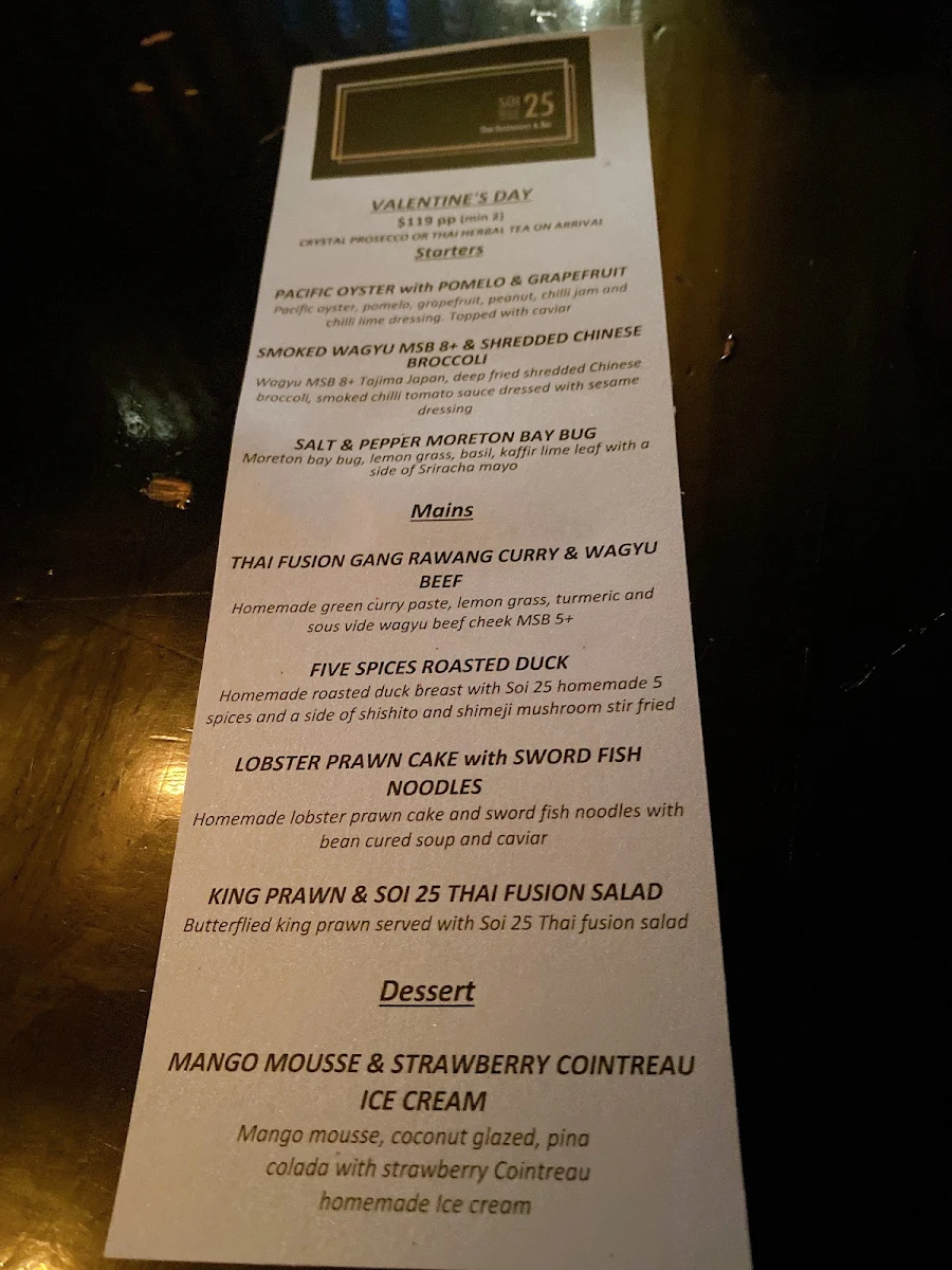 Menu, Soi 25 Thai Restaurant & Bar