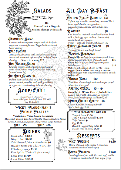 Menu, Farmacy+Fermentary