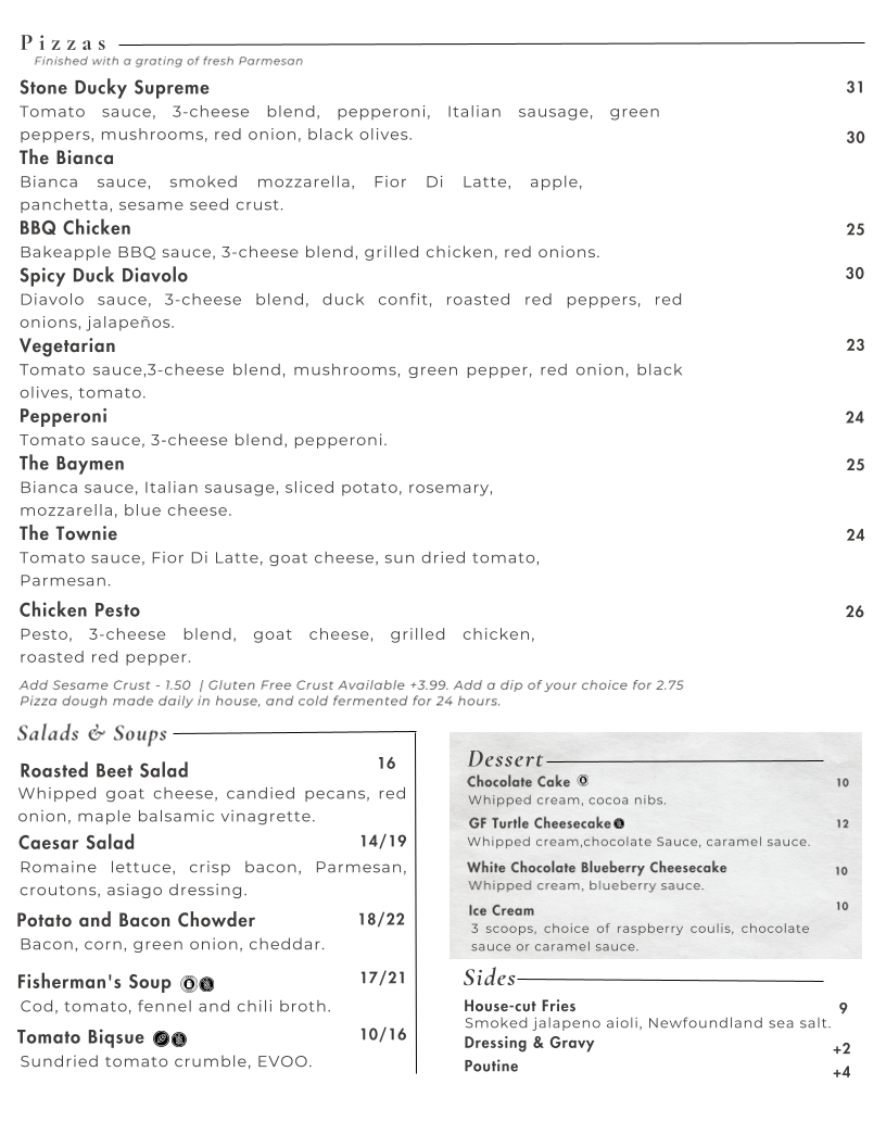 Menu, Stone Ducky