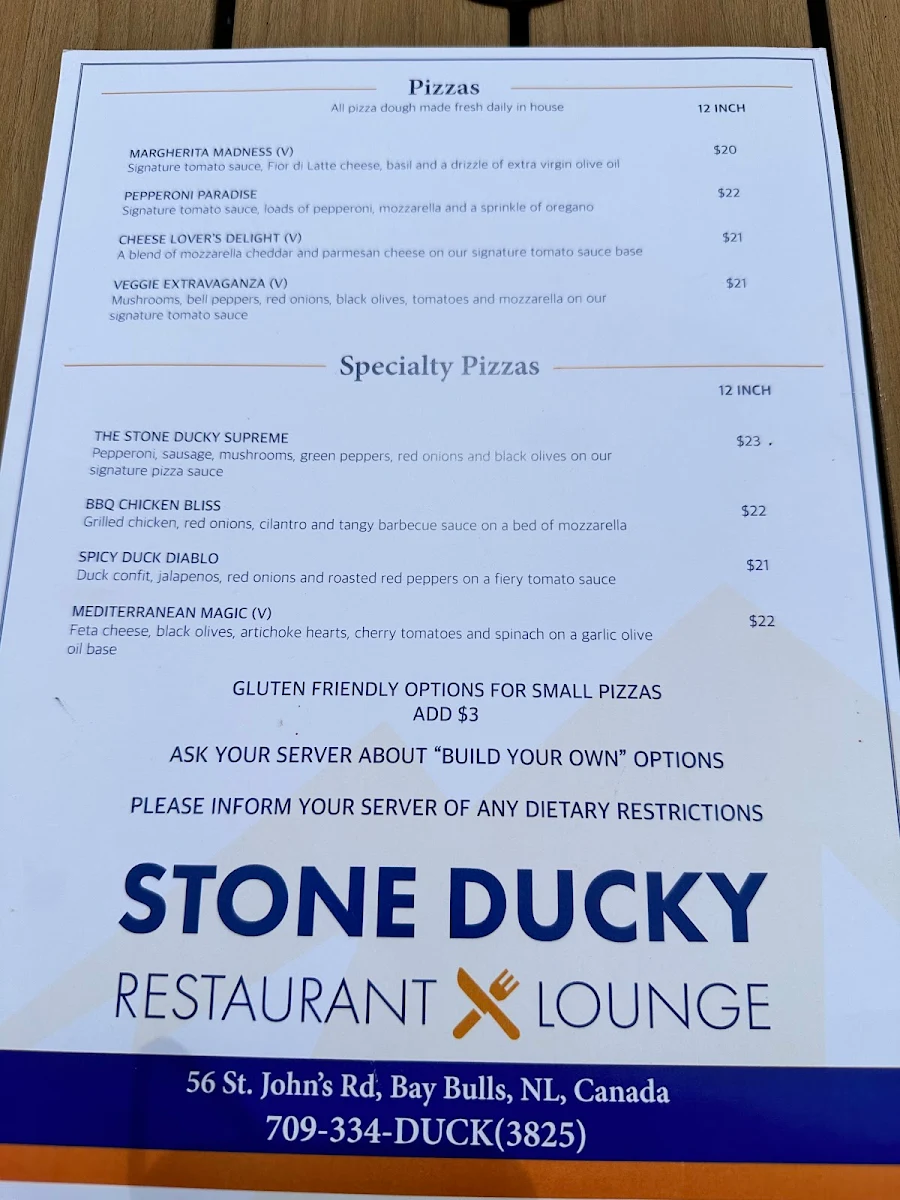 Menu, Stone Ducky