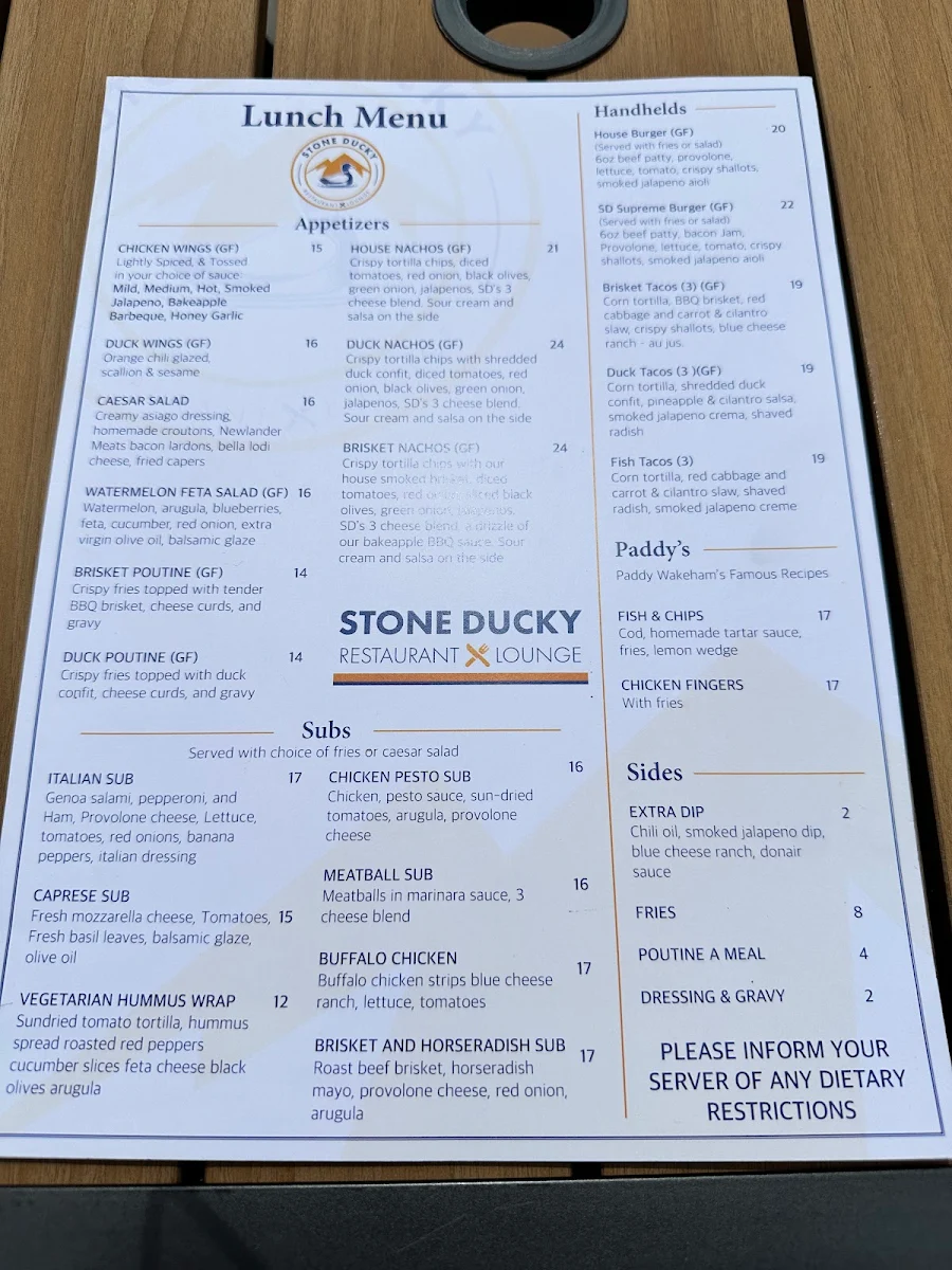 Menu, Stone Ducky