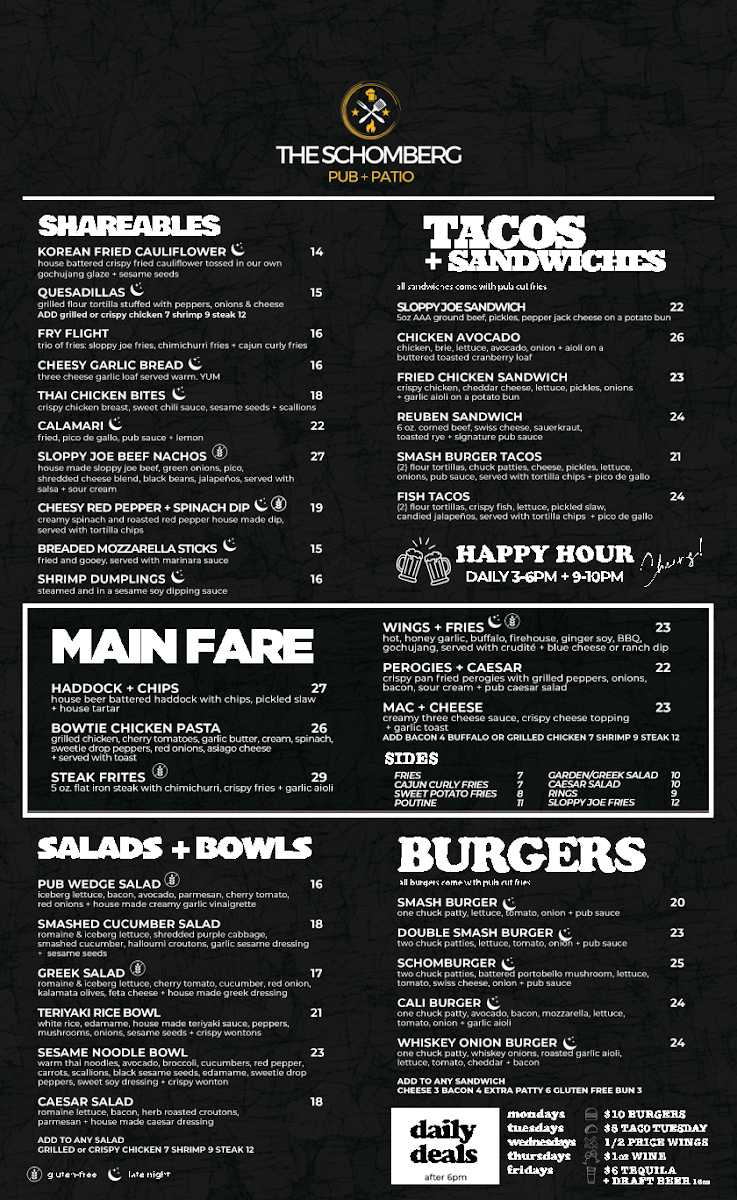 Menu, The Schomberg Pub & Patio