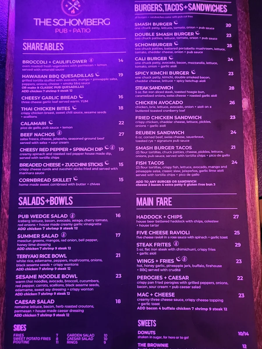 Menu, The Schomberg Pub & Patio