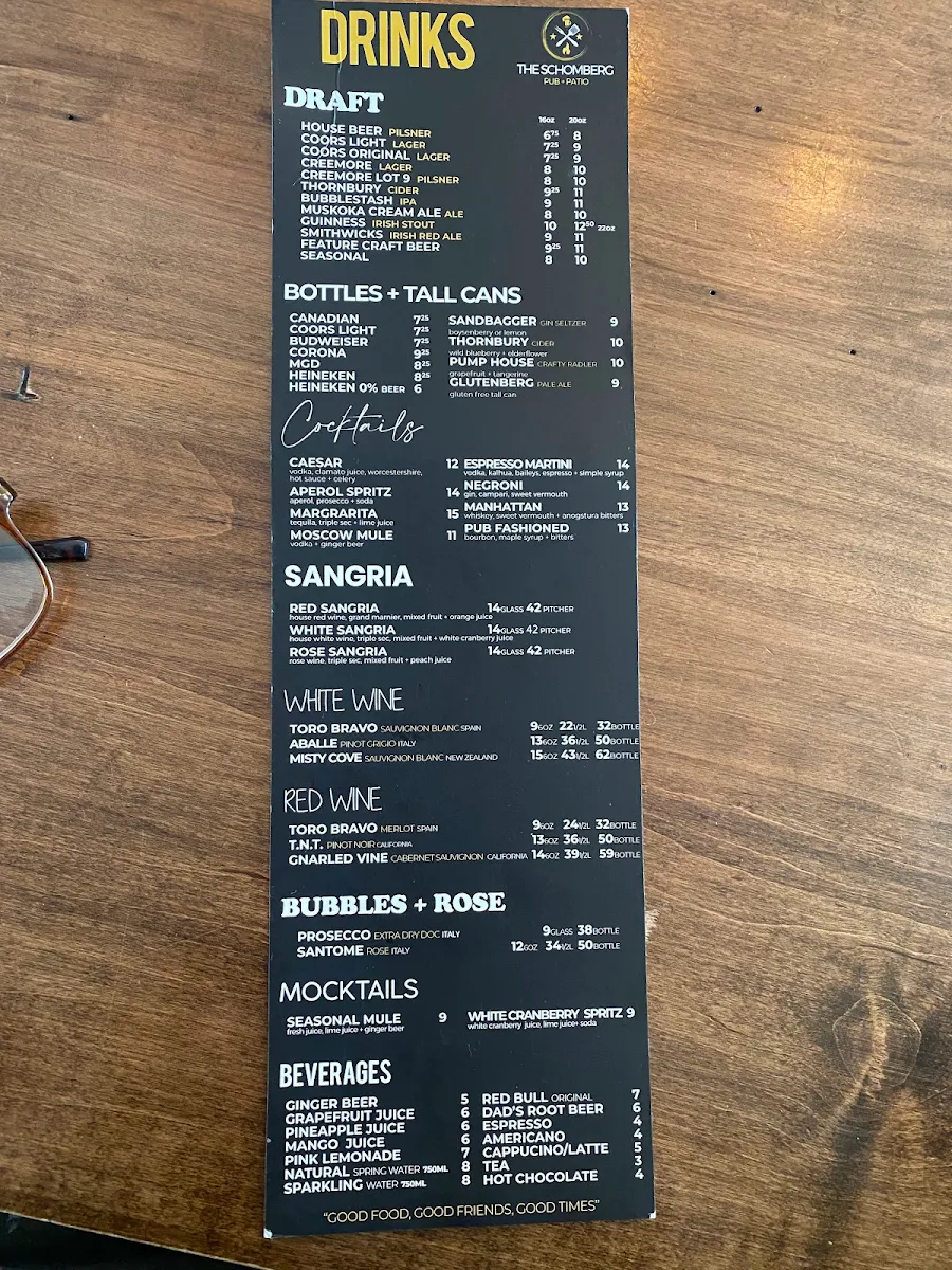 Menu, The Schomberg Pub & Patio