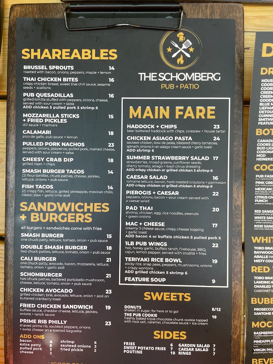 Menu, The Schomberg Pub & Patio