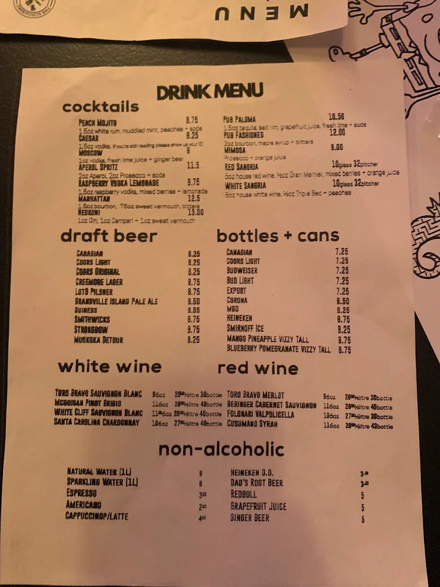 Menu, The Schomberg Pub & Patio