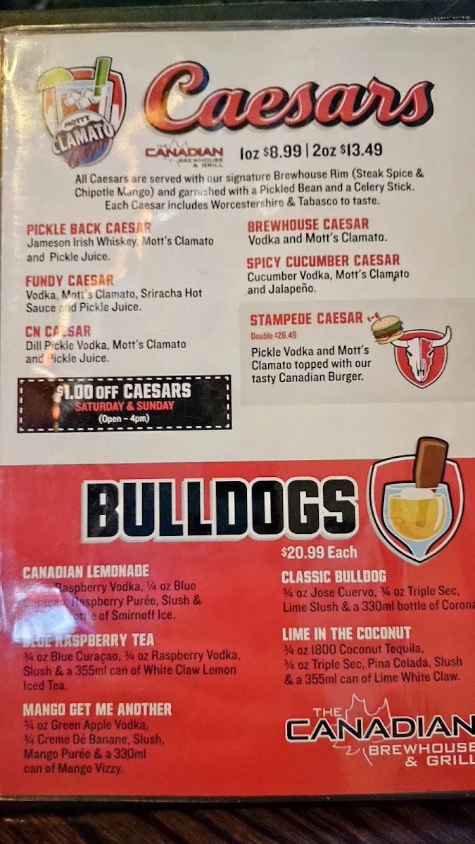 Menu, The Canadian Brewhouse & Grill (Fort St. John)