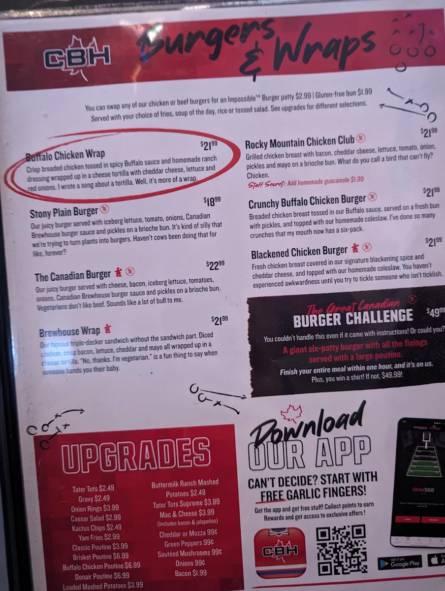 Menu, The Canadian Brewhouse & Grill (Fort St. John)