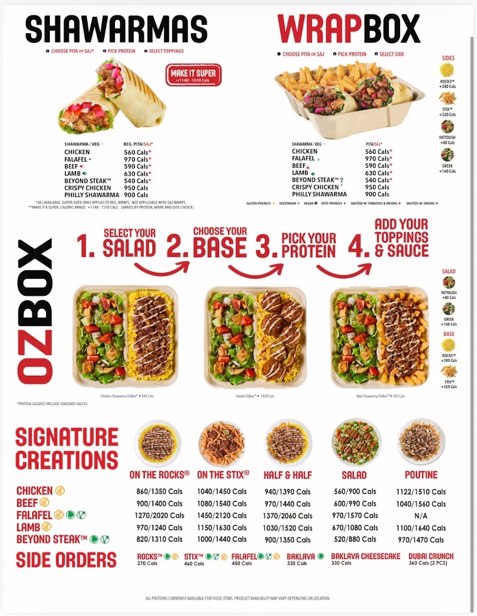 Menu, Osmow's Shawarma
