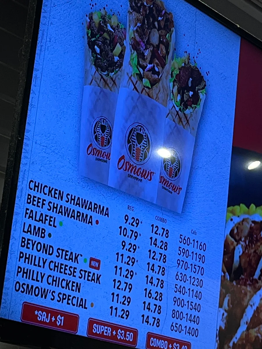 Menu, Osmow's Shawarma