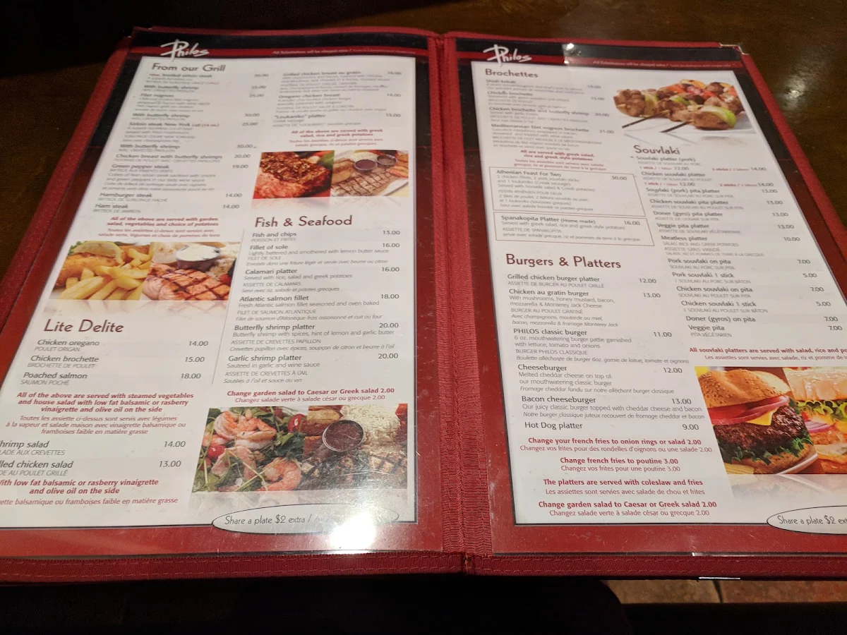 Menu, Philos Greek Cuisine and Pizzeria