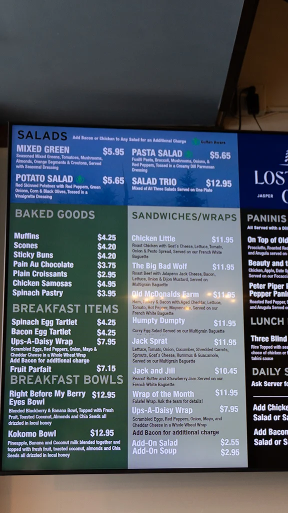 Menu, Lostlands Cafe
