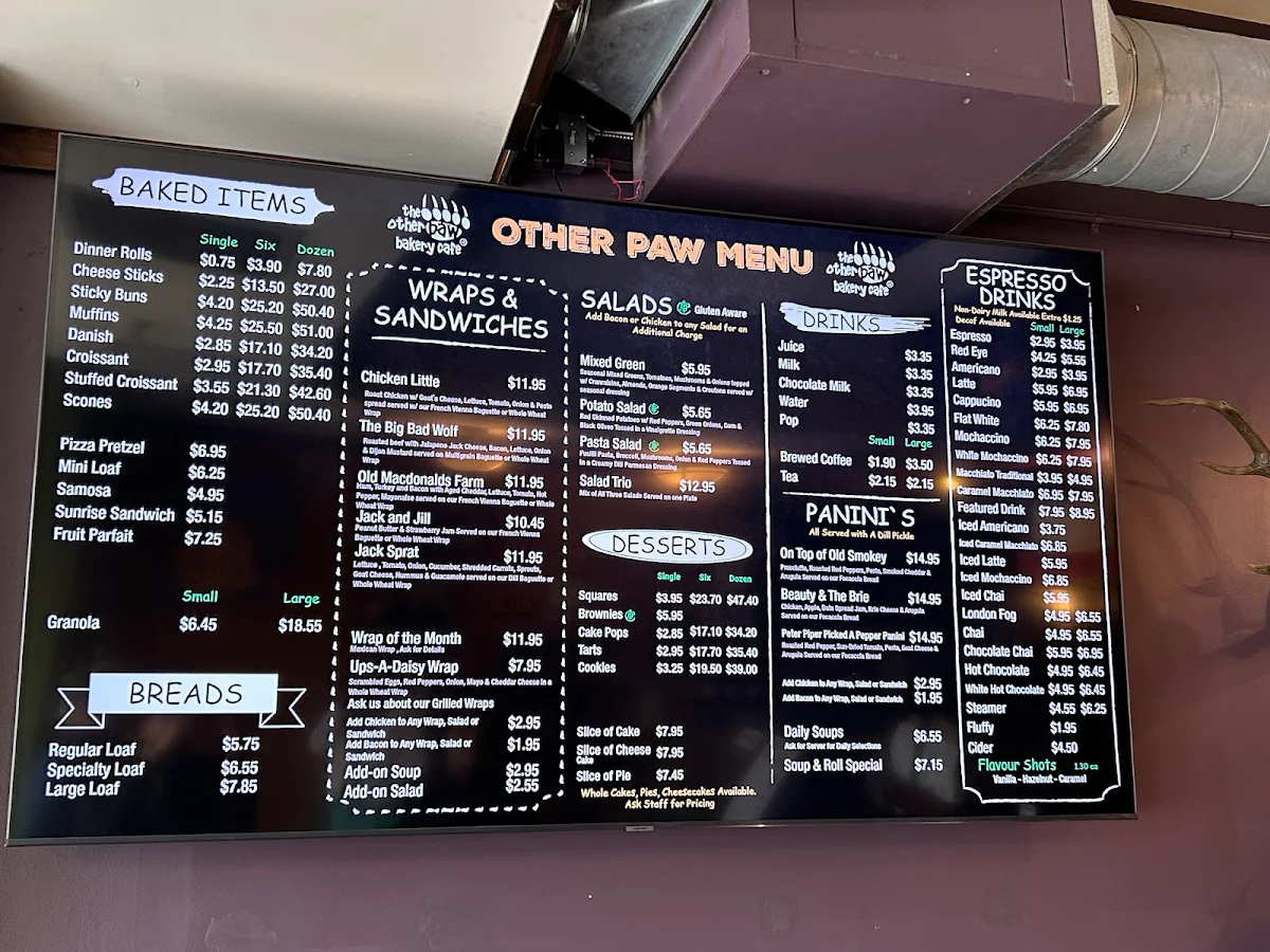 Menu, Lostlands Cafe