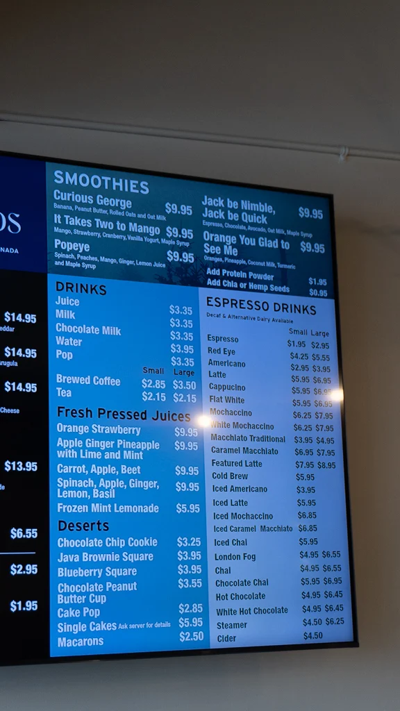 Menu, Lostlands Cafe