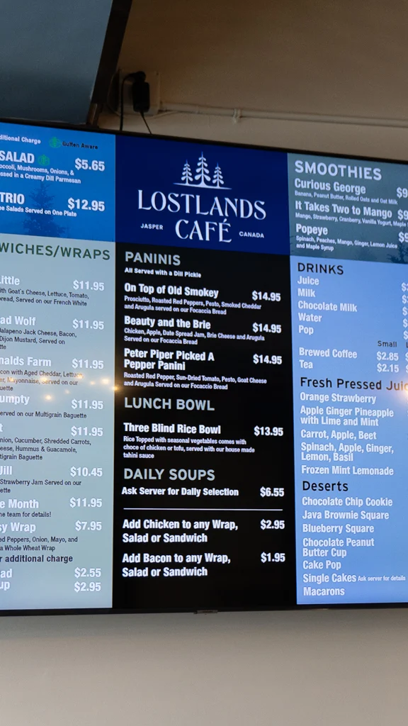 Menu, Lostlands Cafe