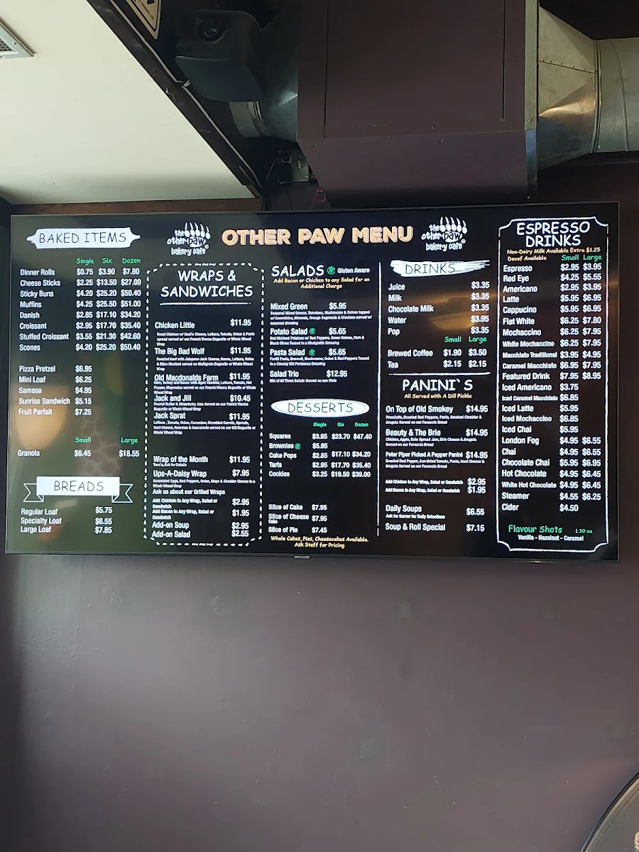 Menu, Lostlands Cafe