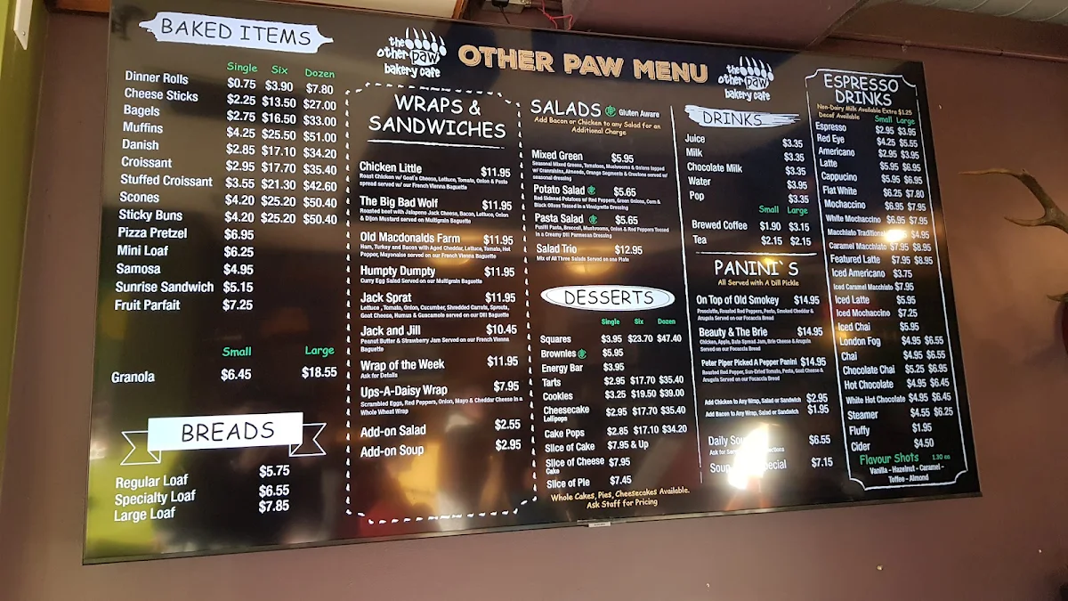 Menu, Lostlands Cafe