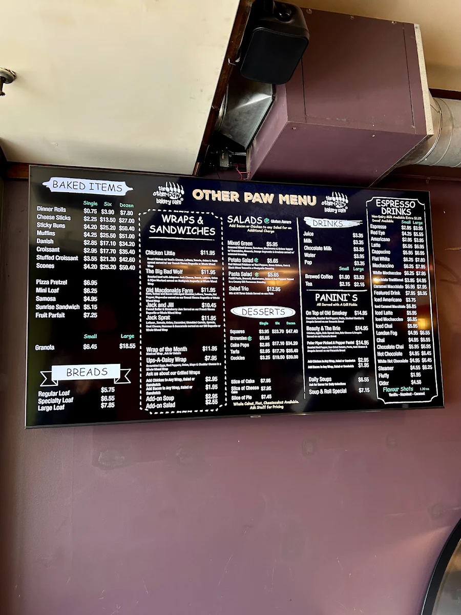 Menu, Lostlands Cafe