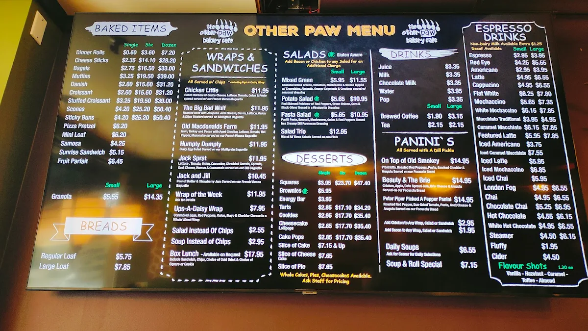 Menu, Lostlands Cafe