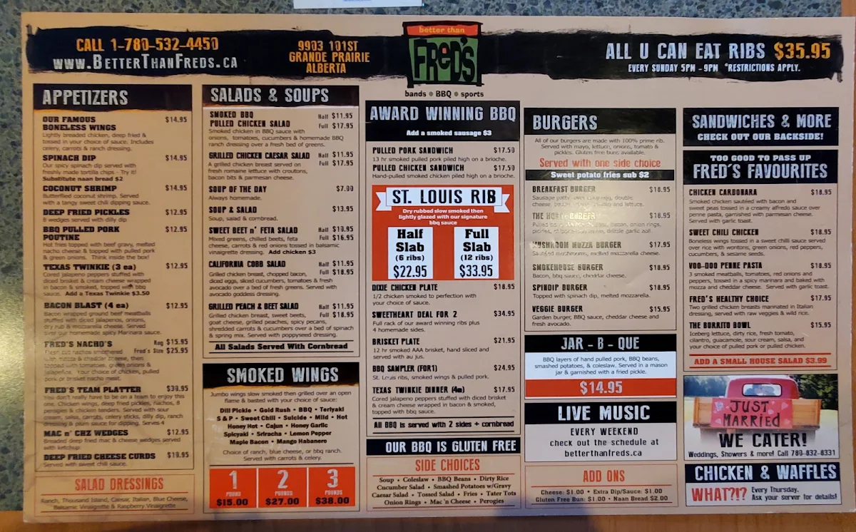 Menu, Better Than Fred's