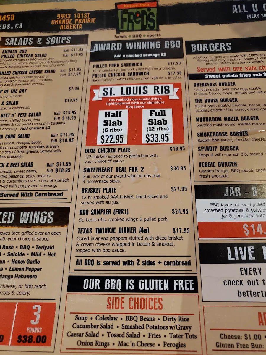 Menu, Better Than Fred's