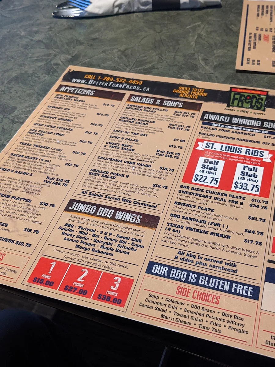 Menu, Better Than Fred's