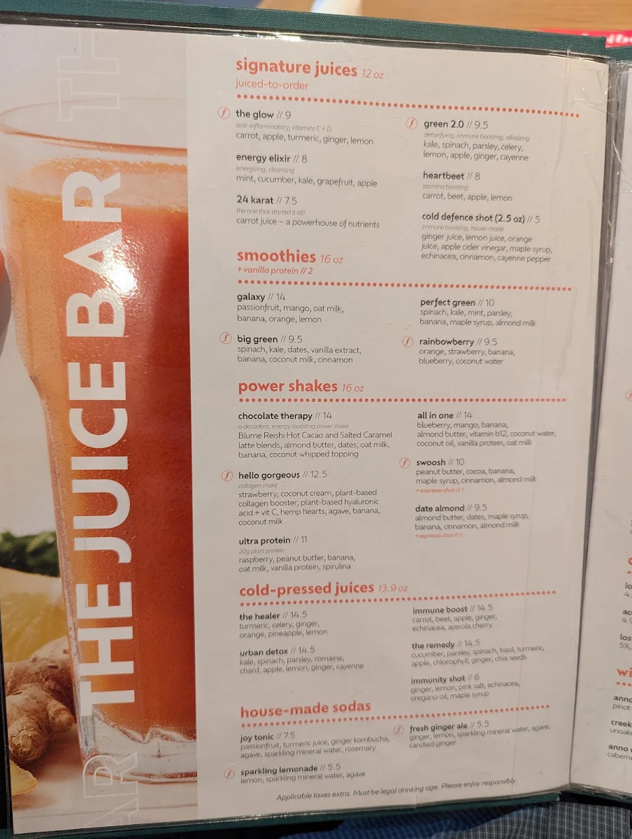 Menu, Fresh Kitchen + Juice Bar
