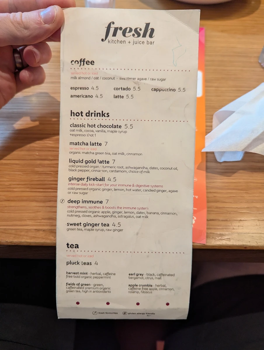 Menu, Fresh Kitchen + Juice Bar