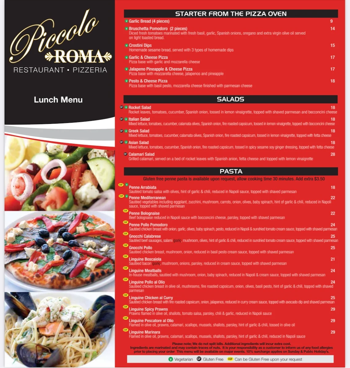 Menu, Piccolo Roma Olympic Park