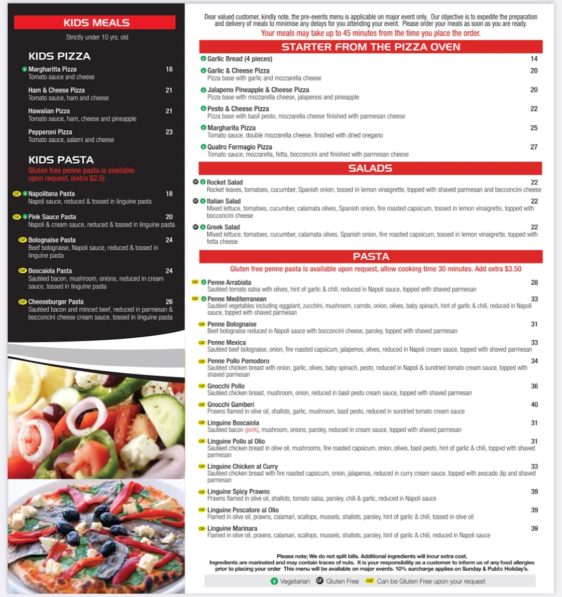 Menu, Piccolo Roma Olympic Park