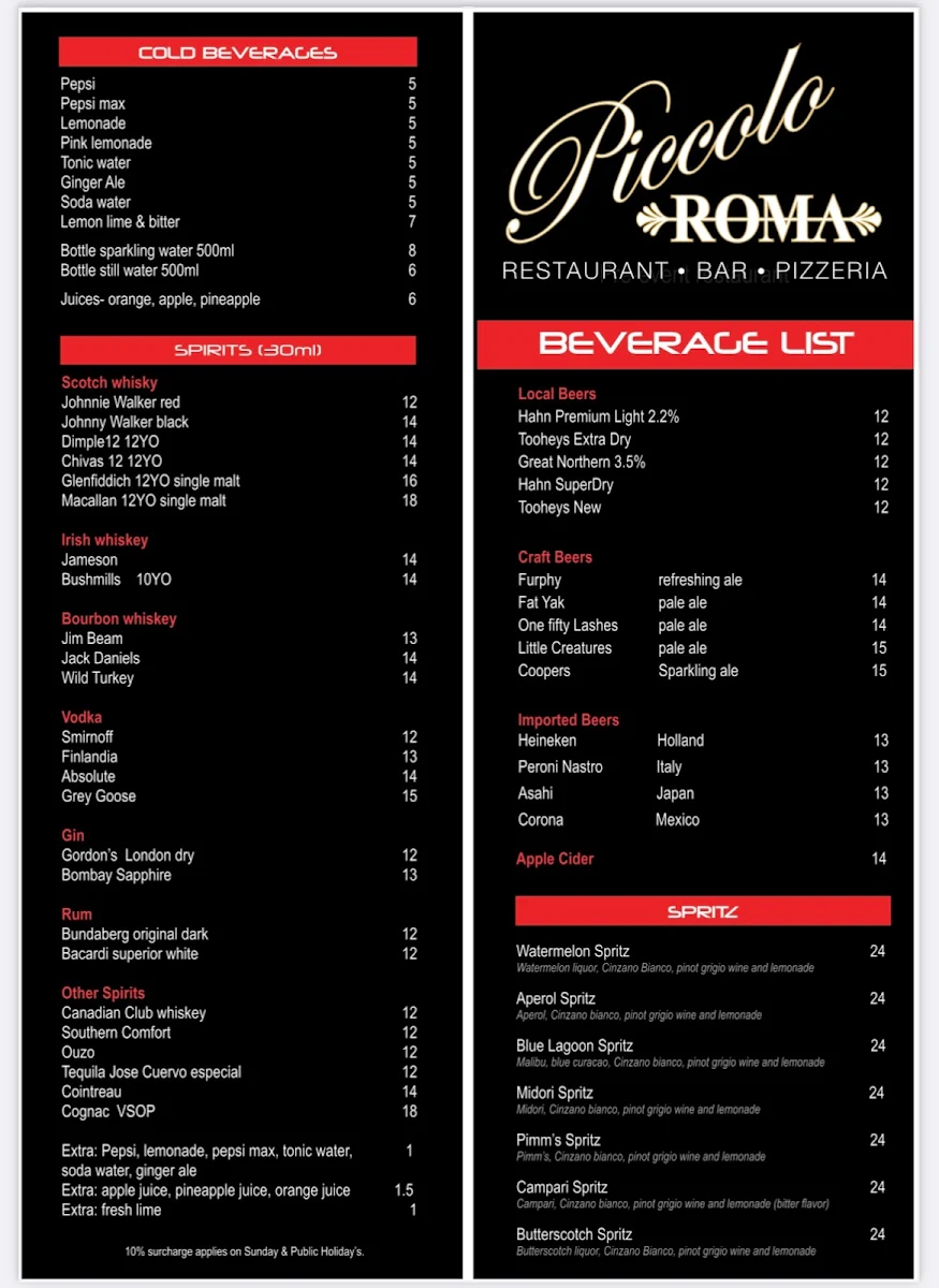 Menu, Piccolo Roma Olympic Park