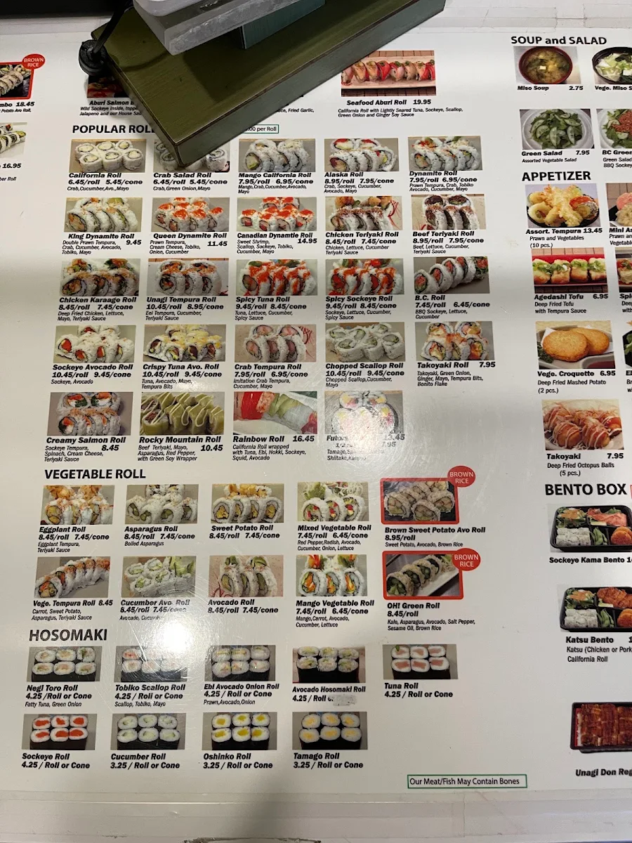 Menu, Takeya Sushi