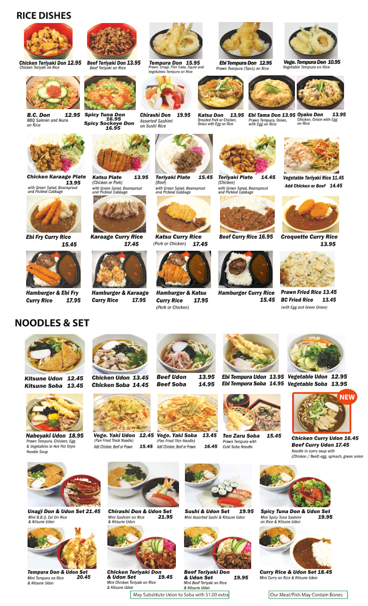 Menu, Takeya Sushi