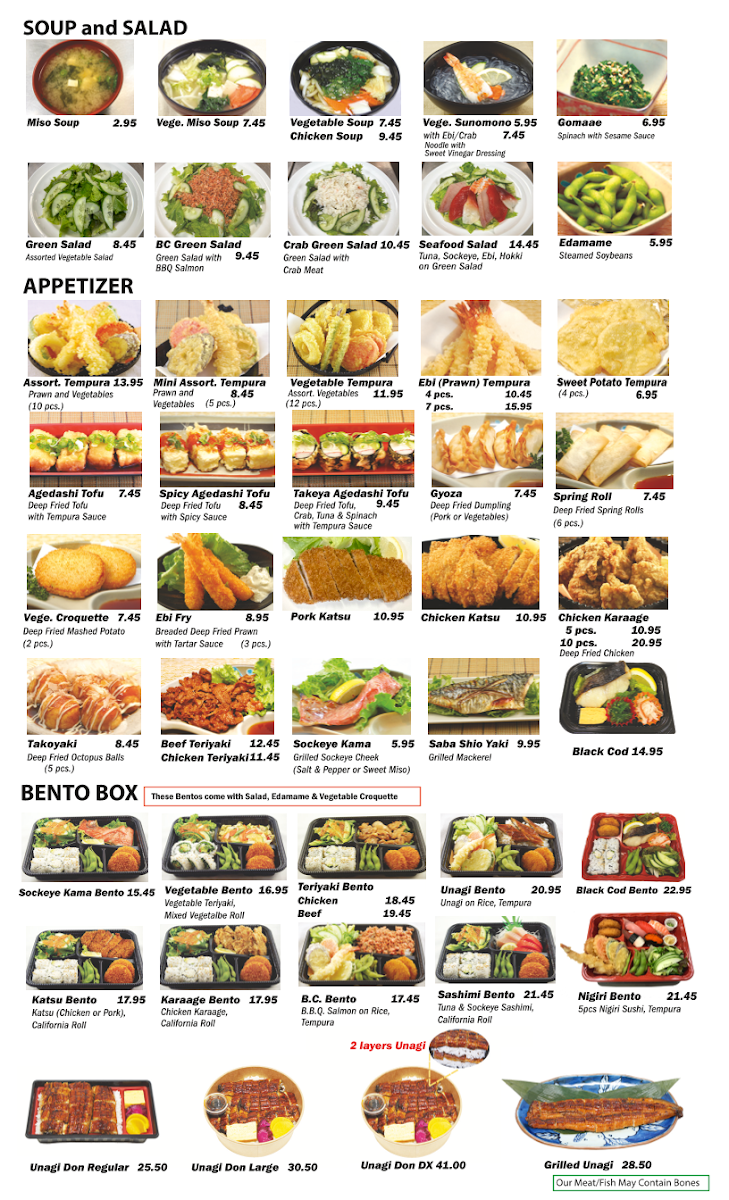 Menu, Takeya Sushi