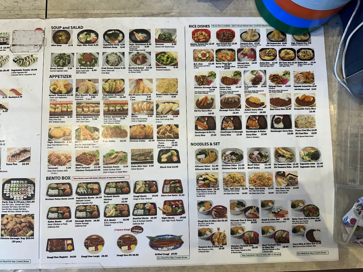 Menu, Takeya Sushi