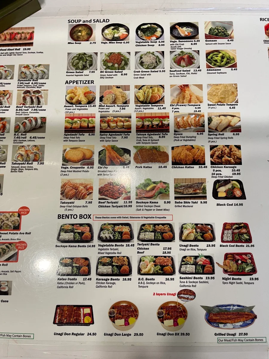 Menu, Takeya Sushi