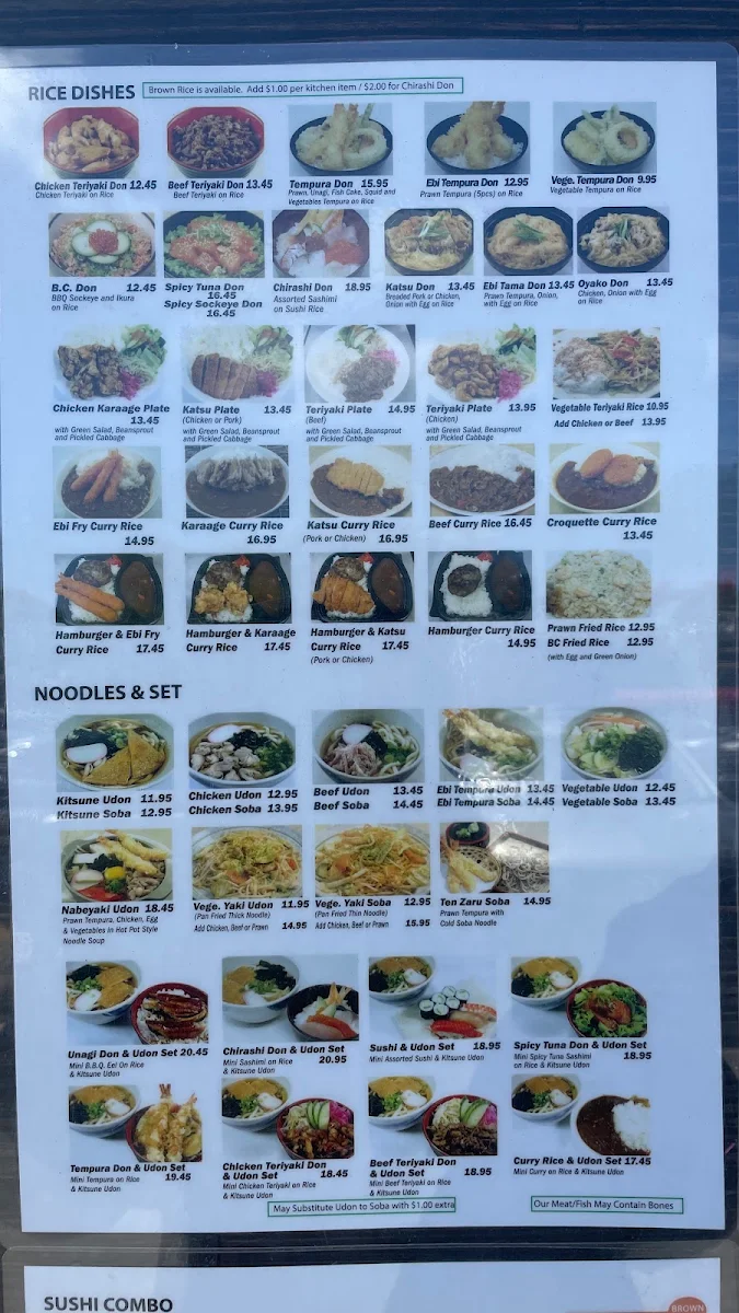Menu, Takeya Sushi