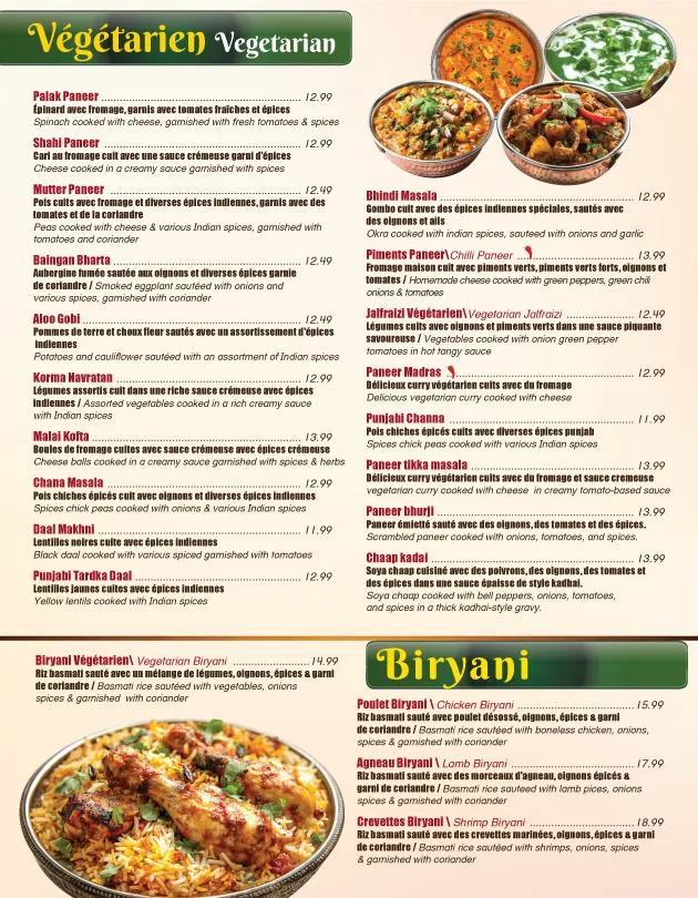 Menu, Restaurant Singh's