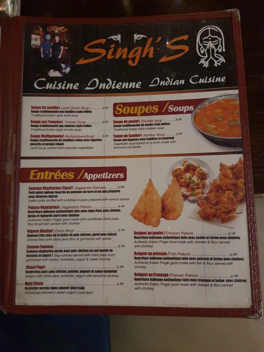 Menu, Restaurant Singh's